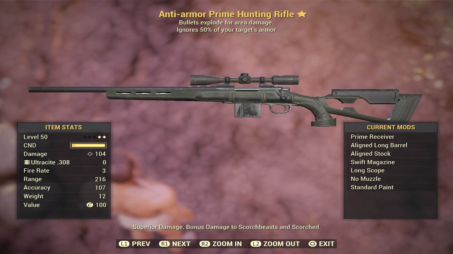 Fallout 76 Anti-Armor Prime Hunting Rifle - Level 50
