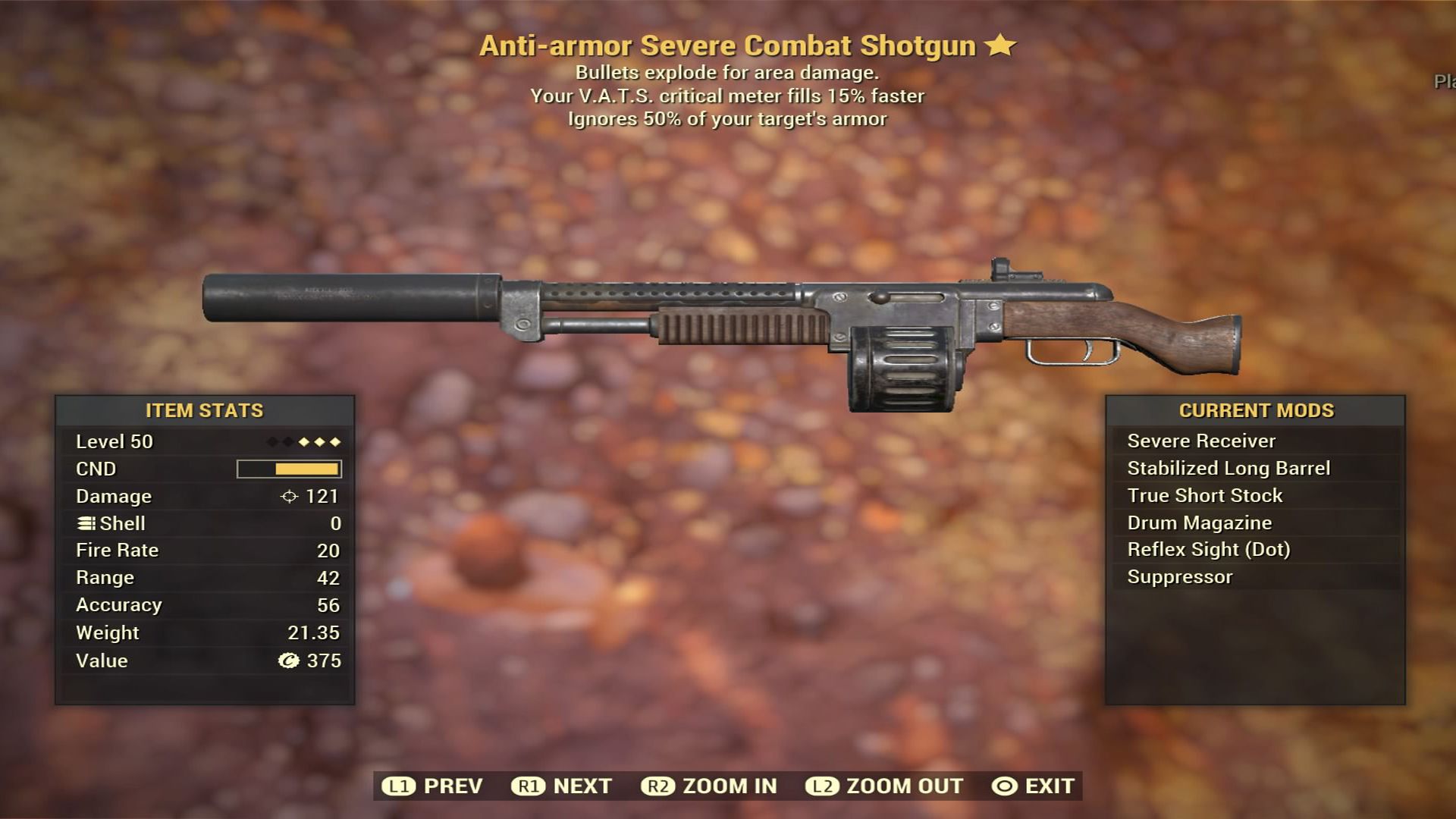 Fallout 76 Anti-armor Severe Combat ShotGun - Level 50
