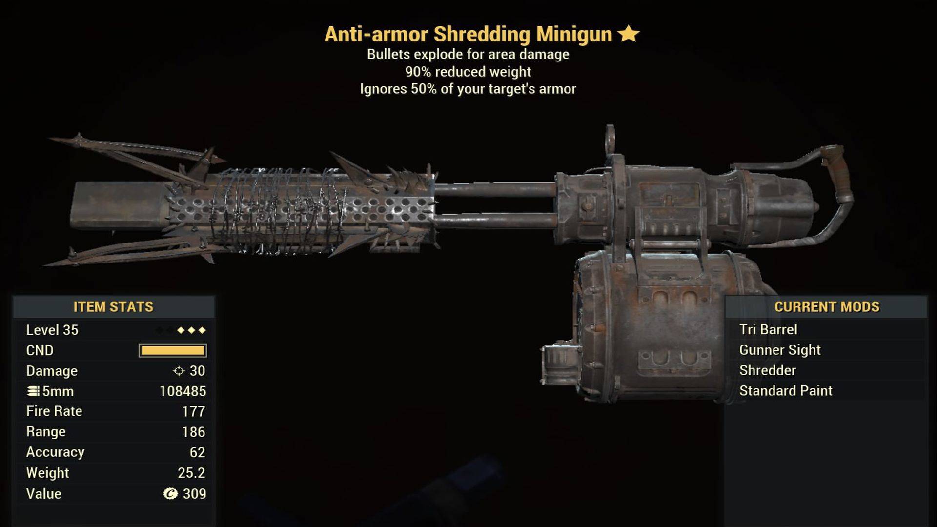Fallout 76 Anti-armor Shredding Minigun - Level 35