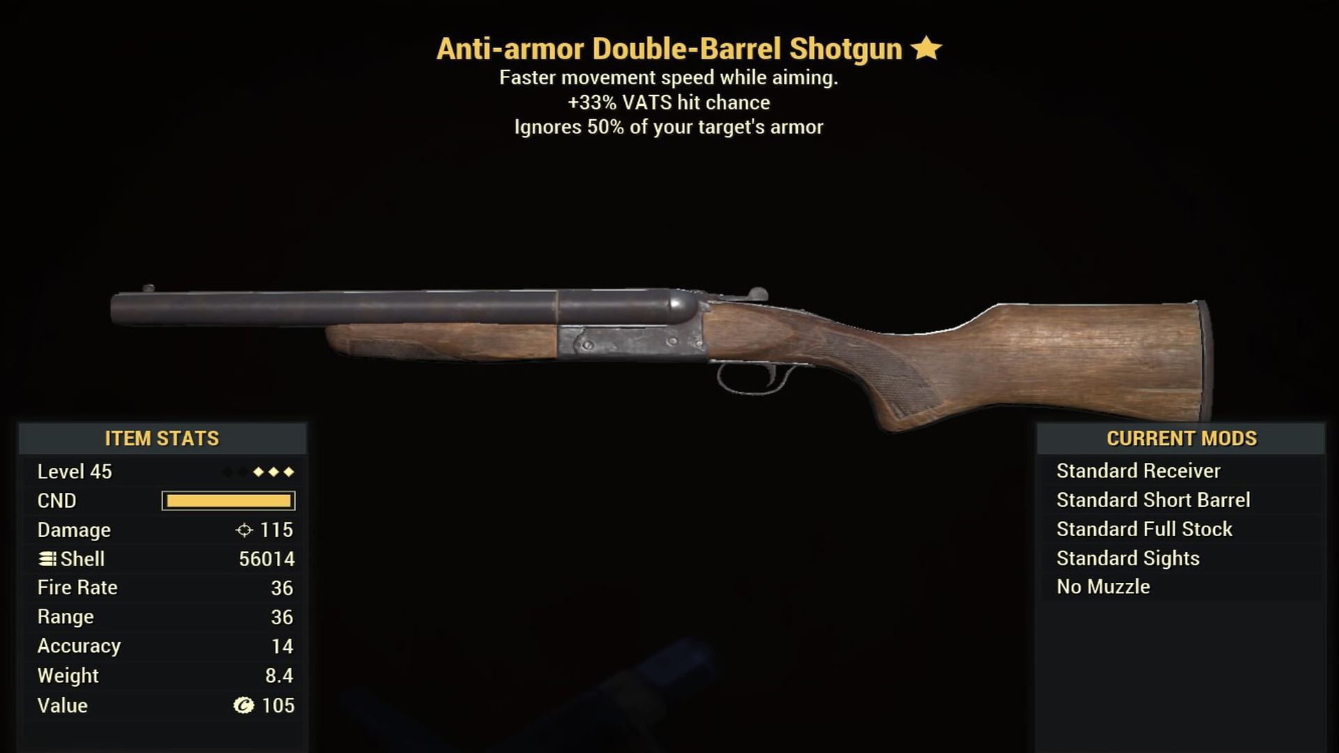 Fallout 76 Anti-armor Double-Barrel Shotgun - Level 45