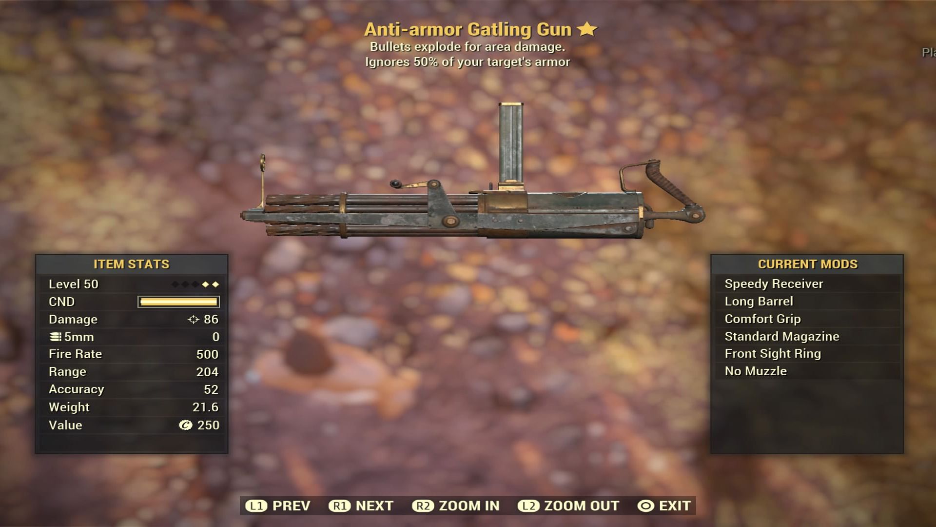 Fallout 76 Anti-armor Gatling Gun - Level 50