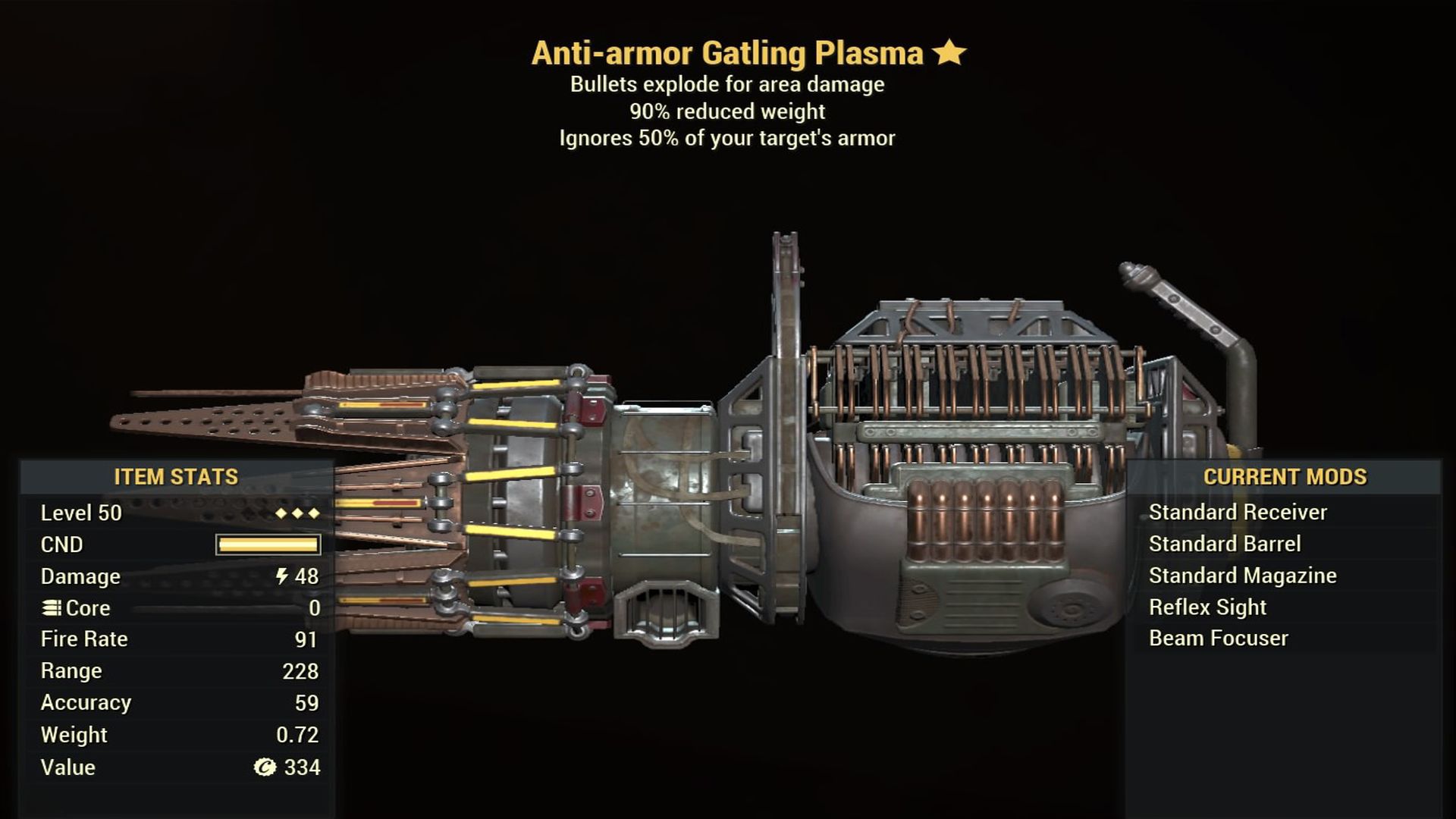 Fallout 76 Anti-armor Gatling Plasma - Level 50