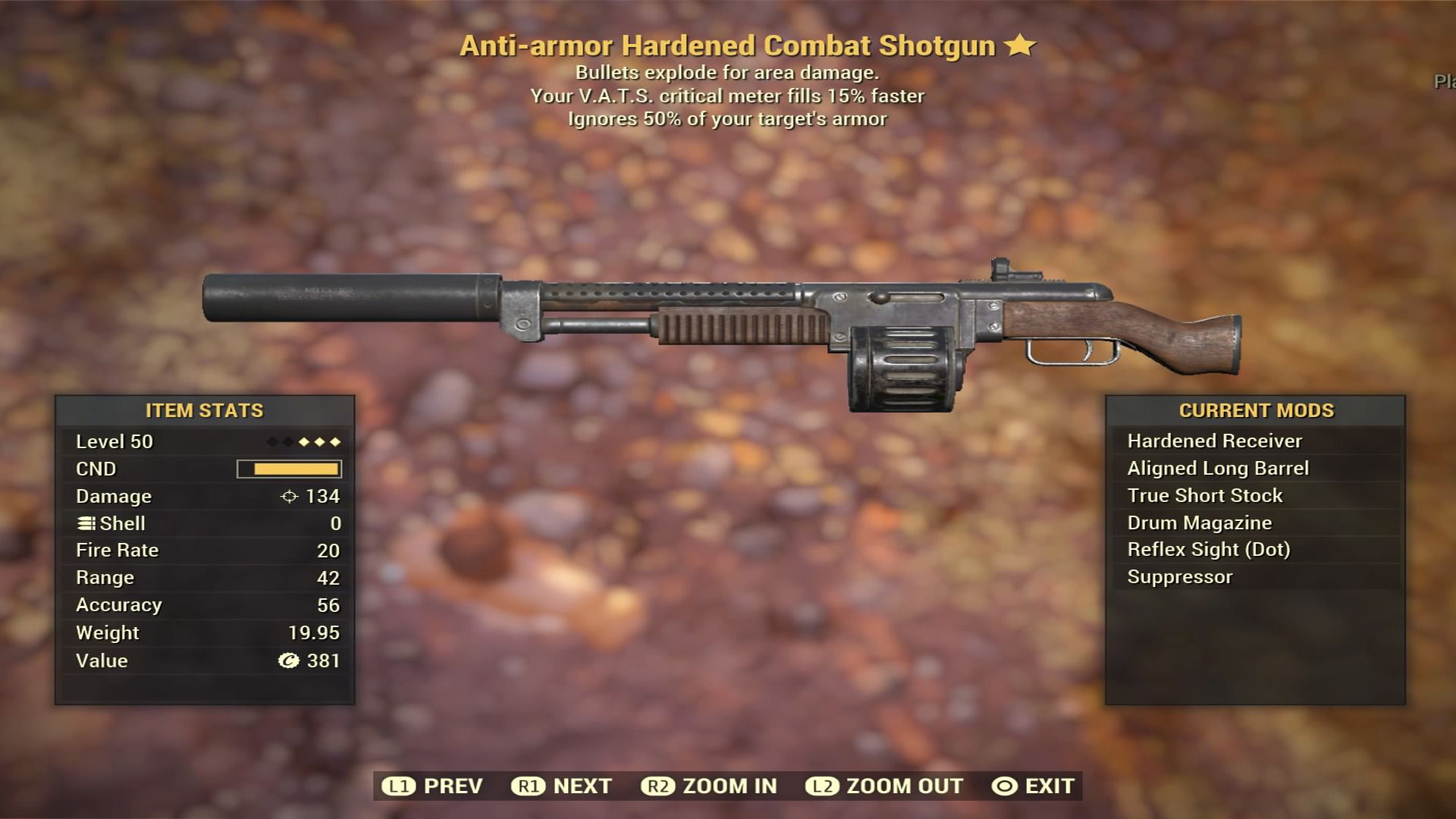 Fallout 76 Anti-armor Hardened Combat ShotGun - Level 50