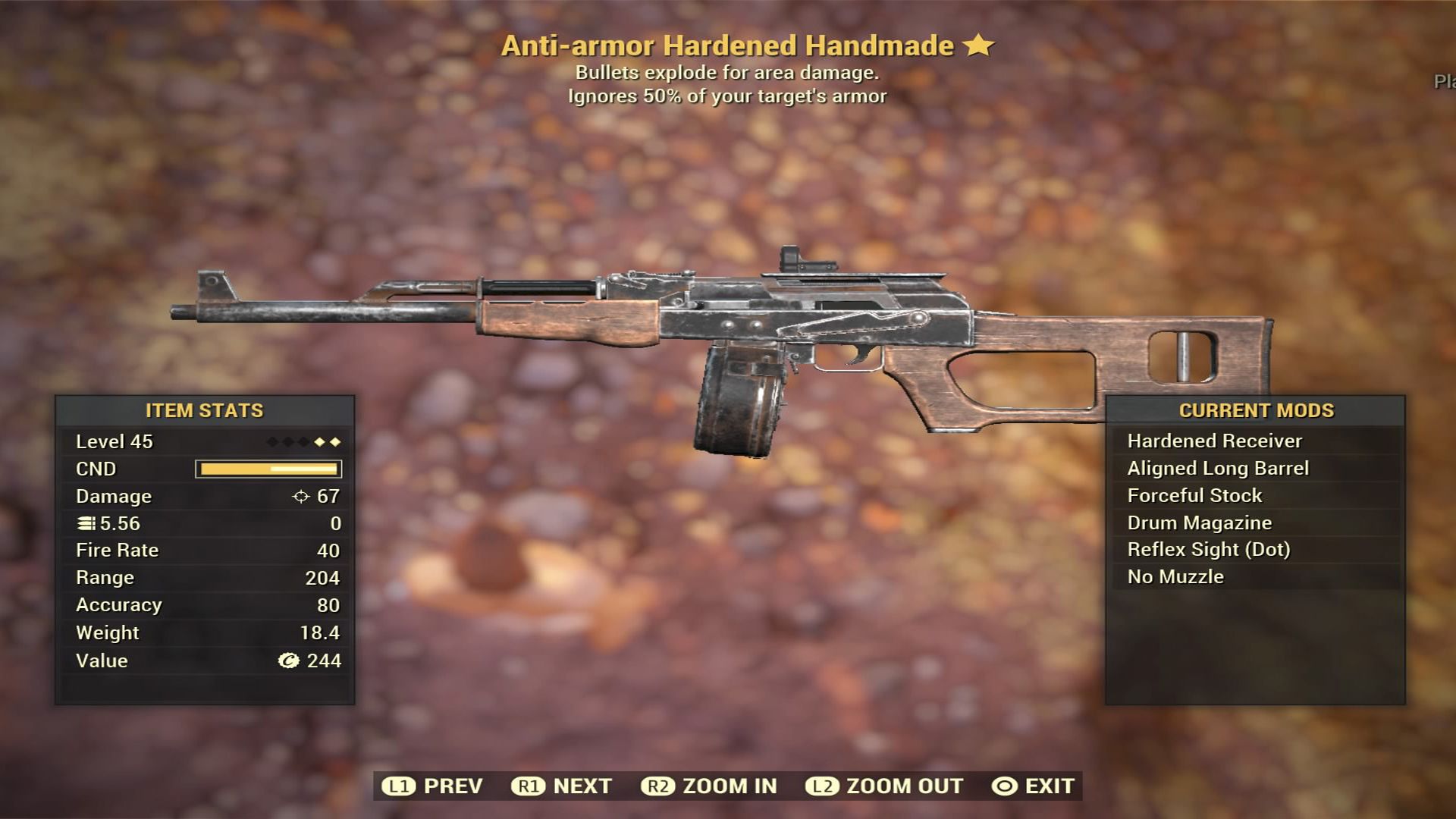 Fallout 76 Anti-armor Hardened Handmade - Level 45