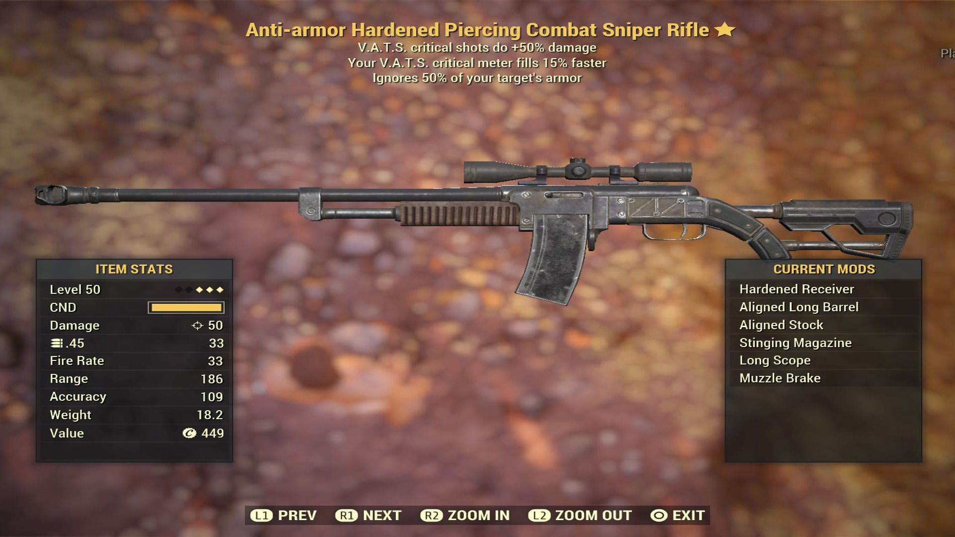 Fallout 76 Anti-armor Hardened Piercing Combat Sniper Rifle - Level 50