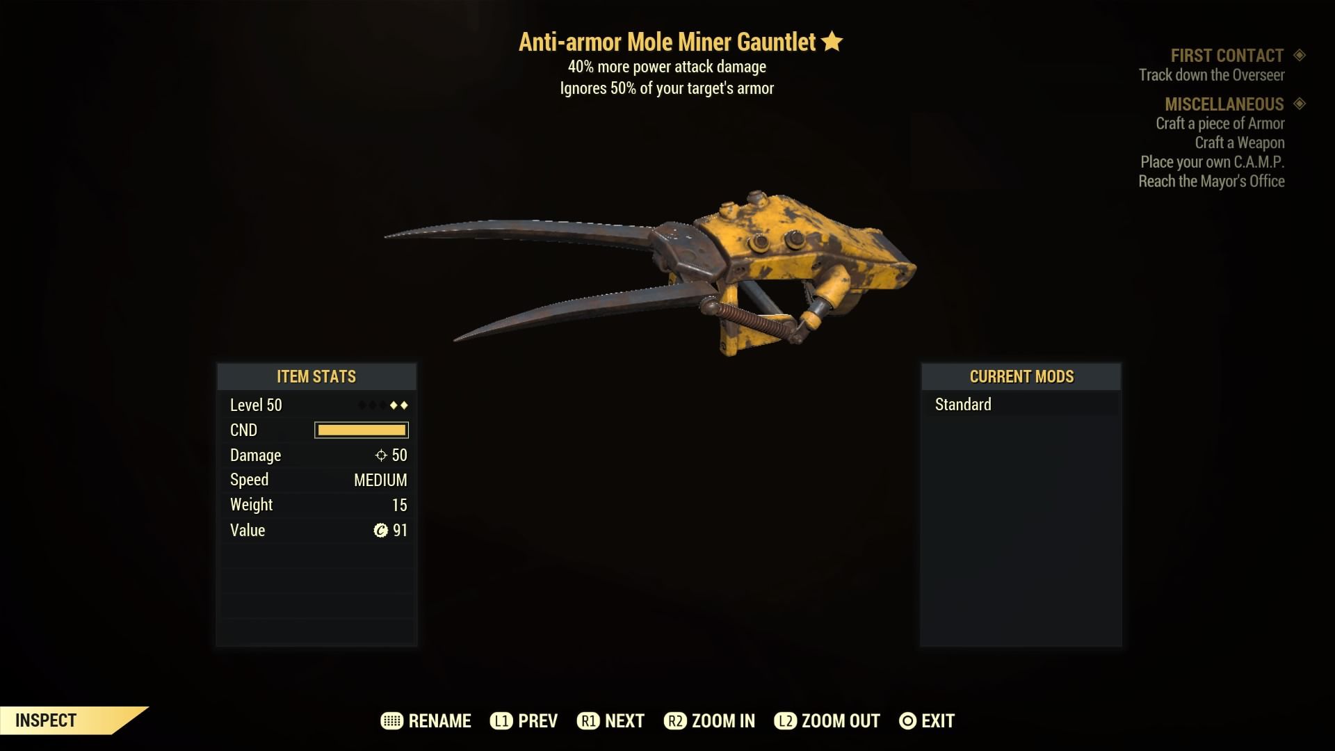 Fallout 76 Anti-armor Mole Miner Gauntlet - Level 50