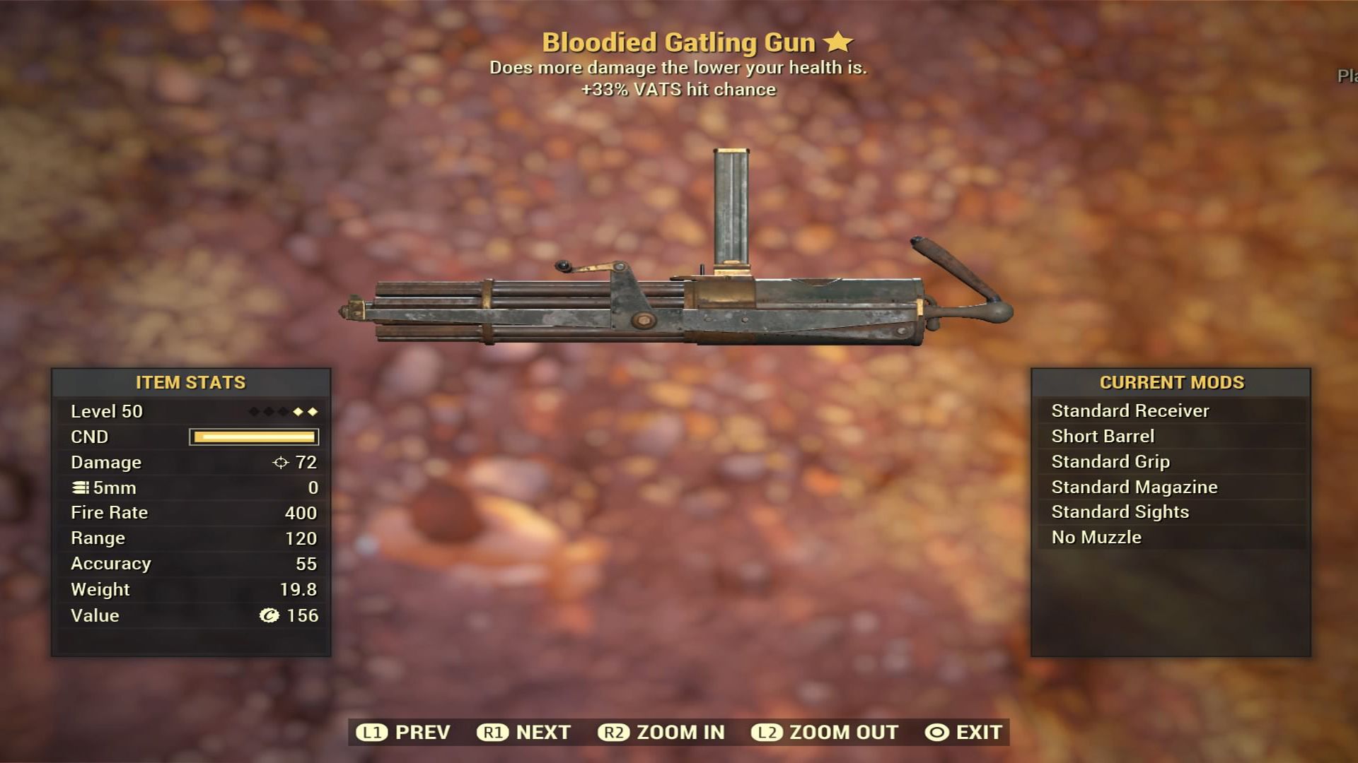 Fallout 76 Bloodied Gatling Gun - Level 50