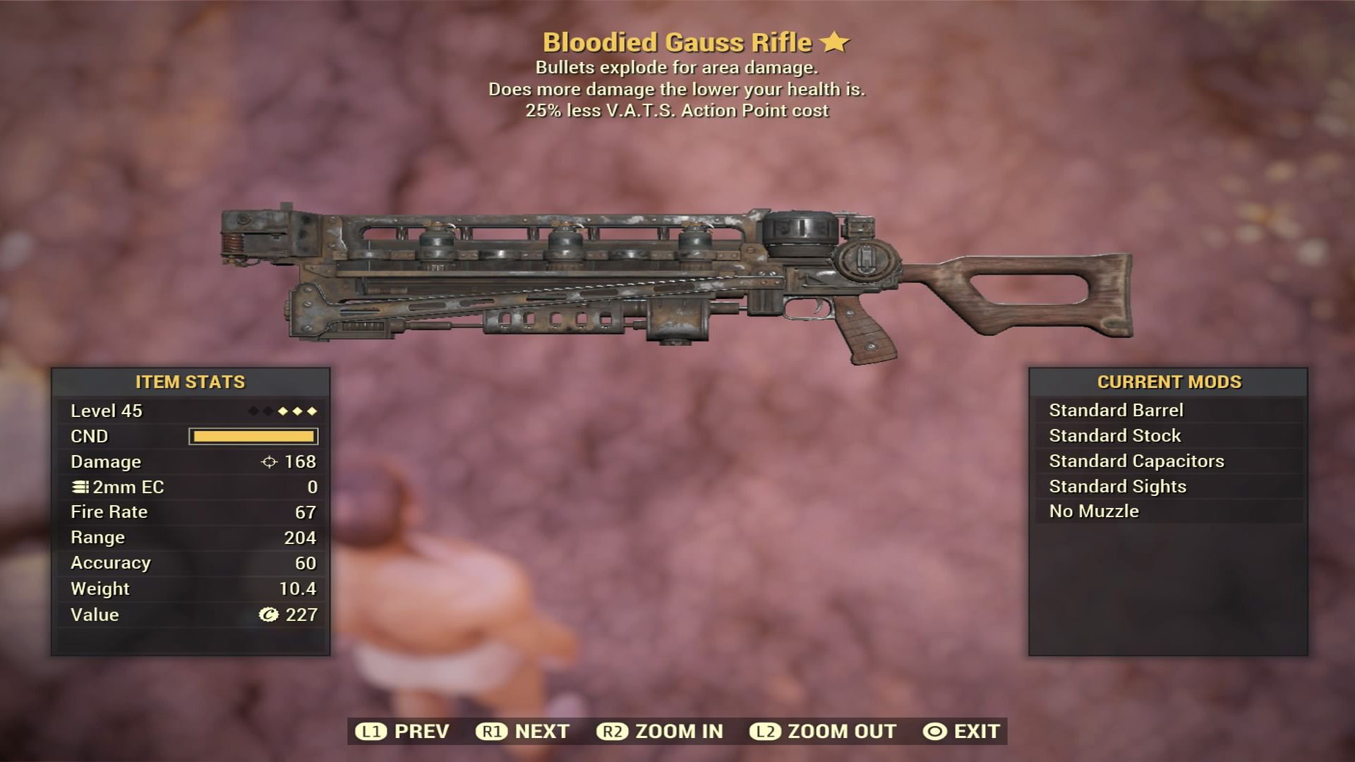 Fallout 76 Bloodied Gauss Rifle - Level 45