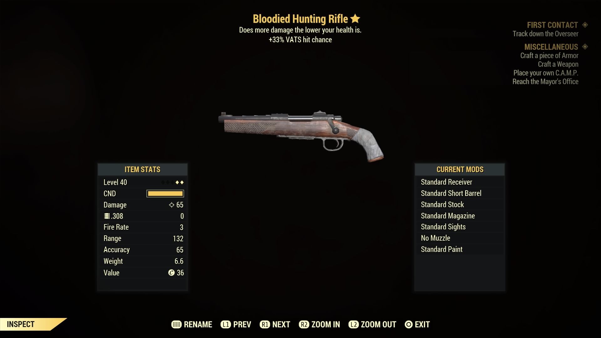 Fallout 76 Bloodied Hunting Rifle - Level 40