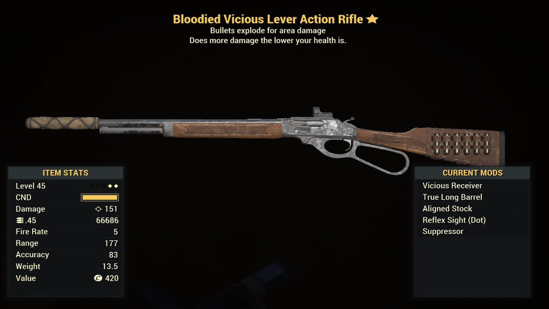 Fallout 76 Bloodied Vicious Lever Action Rifle - Level 45