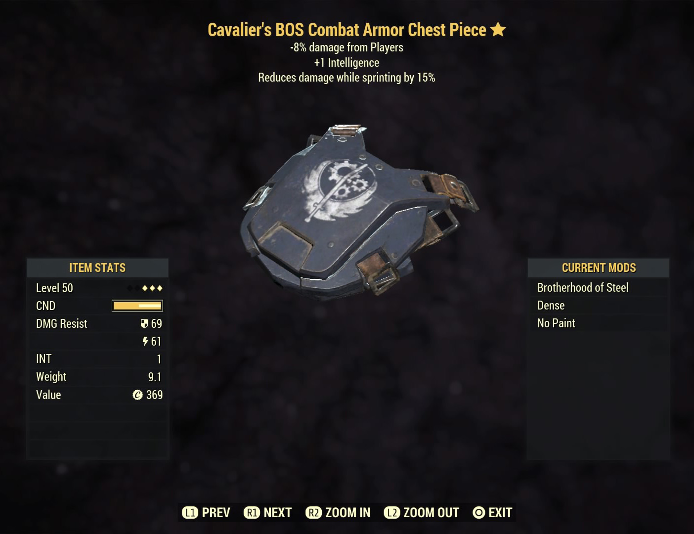 Fallout 76 Cavalier‘s Bos Cambat Armor Chest Priece- Level 45