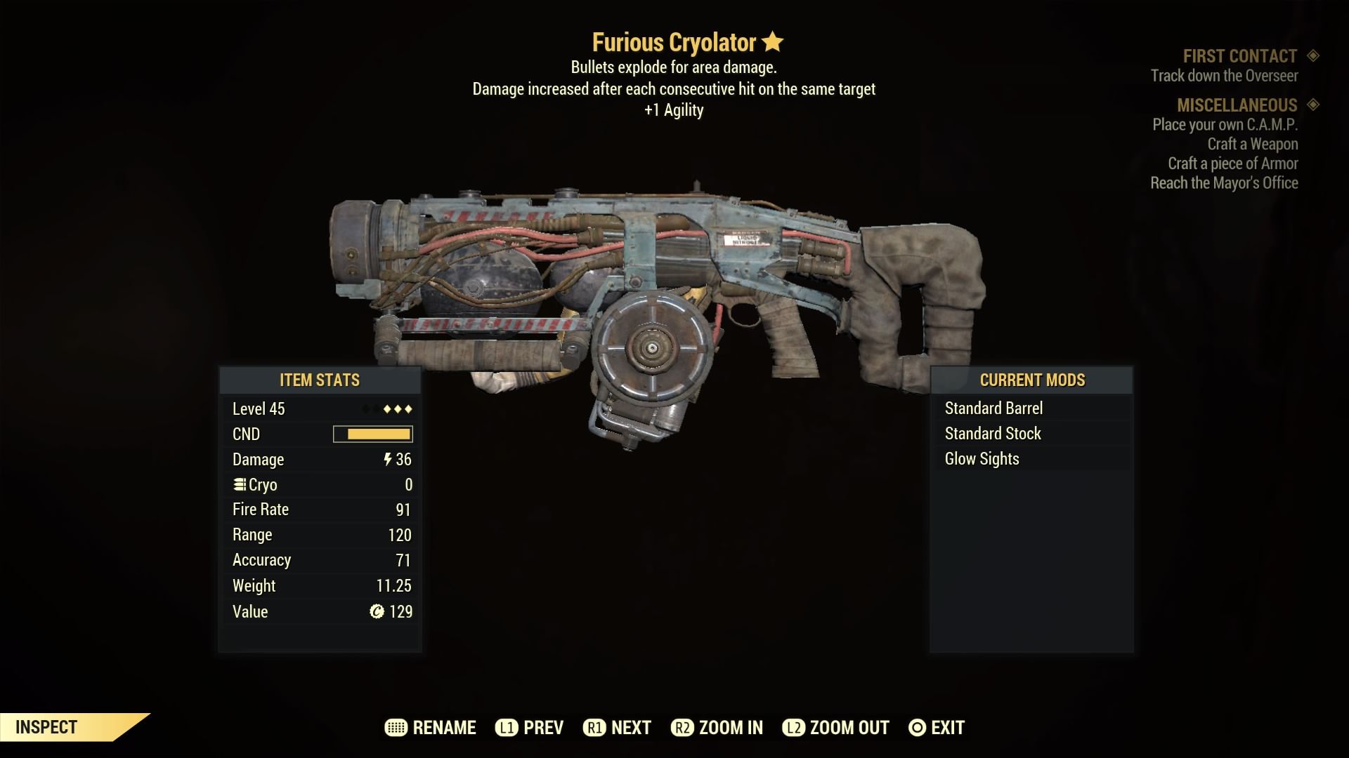 Fallout 76 Furious Cryolator- Level 50