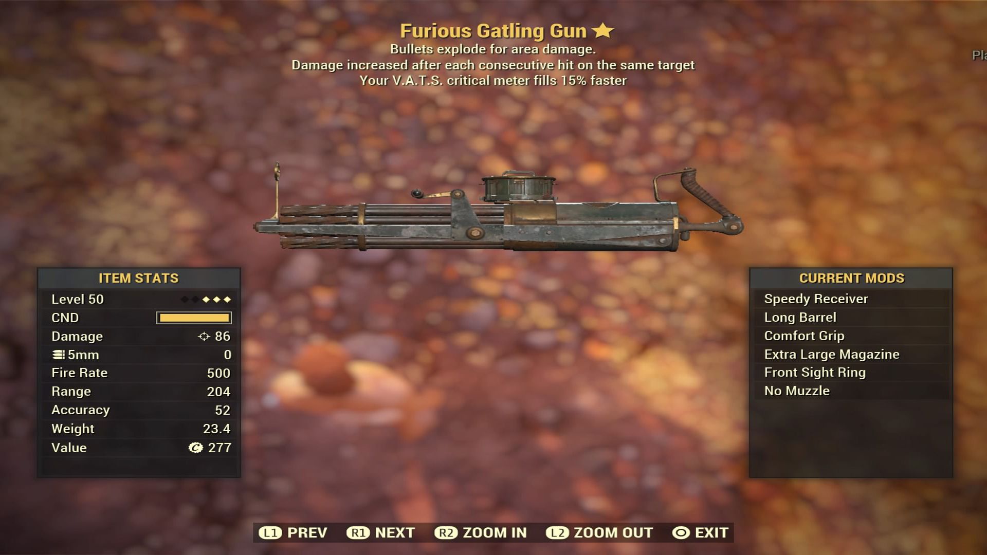 Fallout 76 Furious Gatling Gun - Level 50