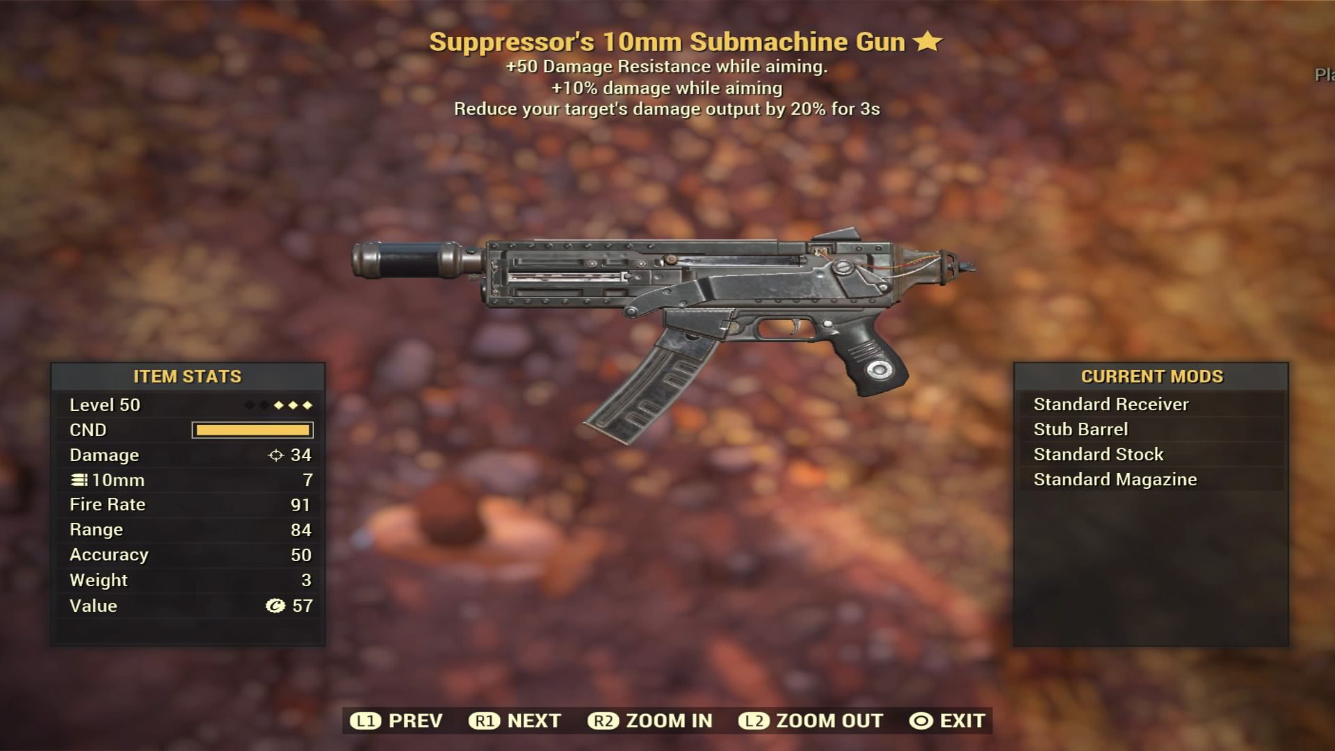 Fallout 76 Suppressor‘s 10mm Submachine Gun - Level 50