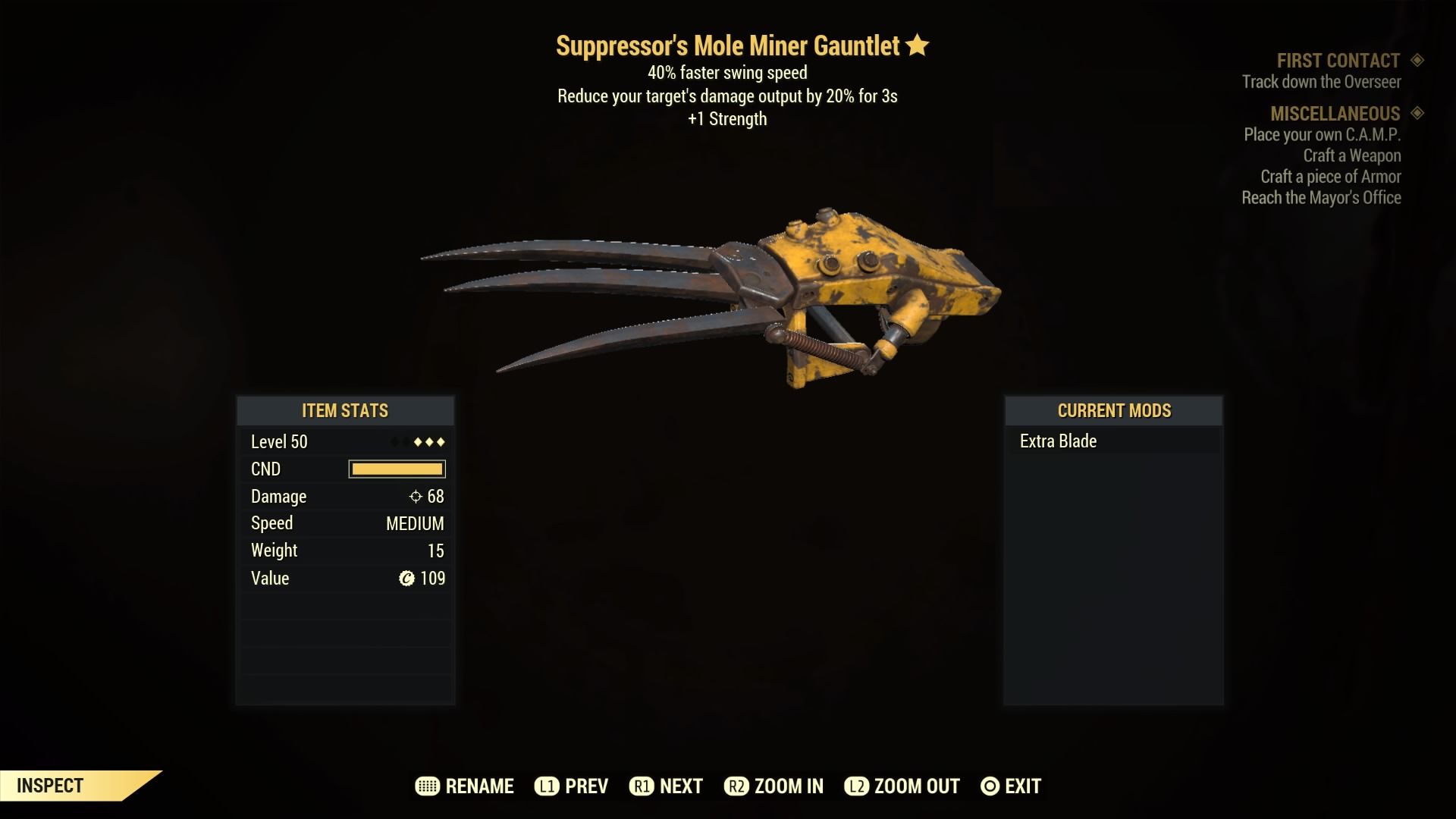 Fallout 76 Suppressor Mole Miner Gauntlet- Level 50