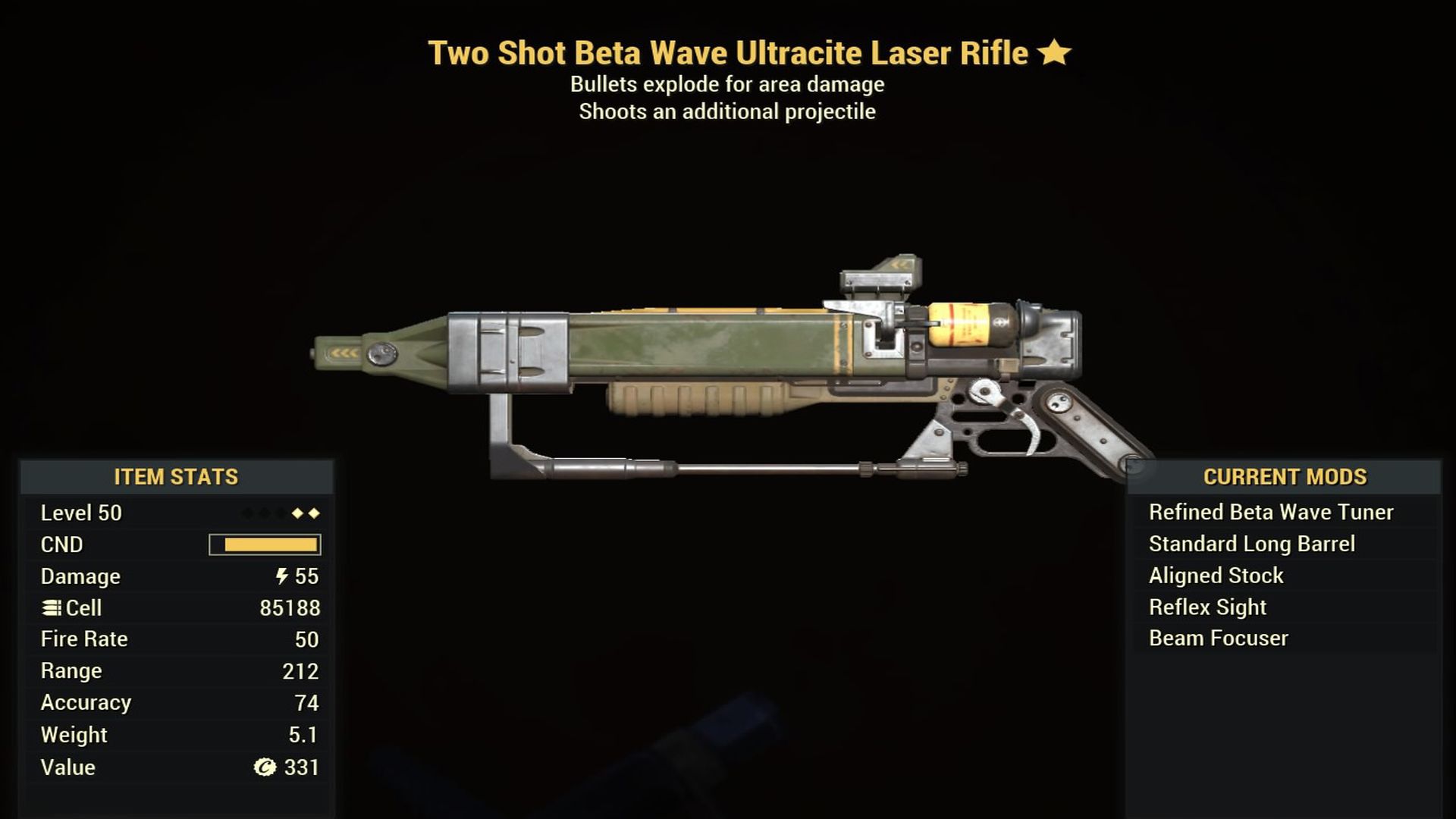 Fallout 76 Two Shot Beta Wave Ultracite Laser Rifle - Level 50
