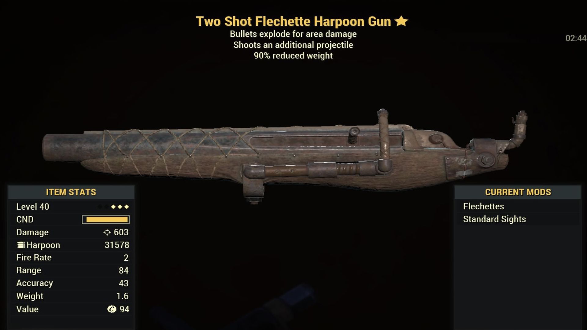 Fallout 76 Two Shot Flechette Harpoon Gun - Level 40