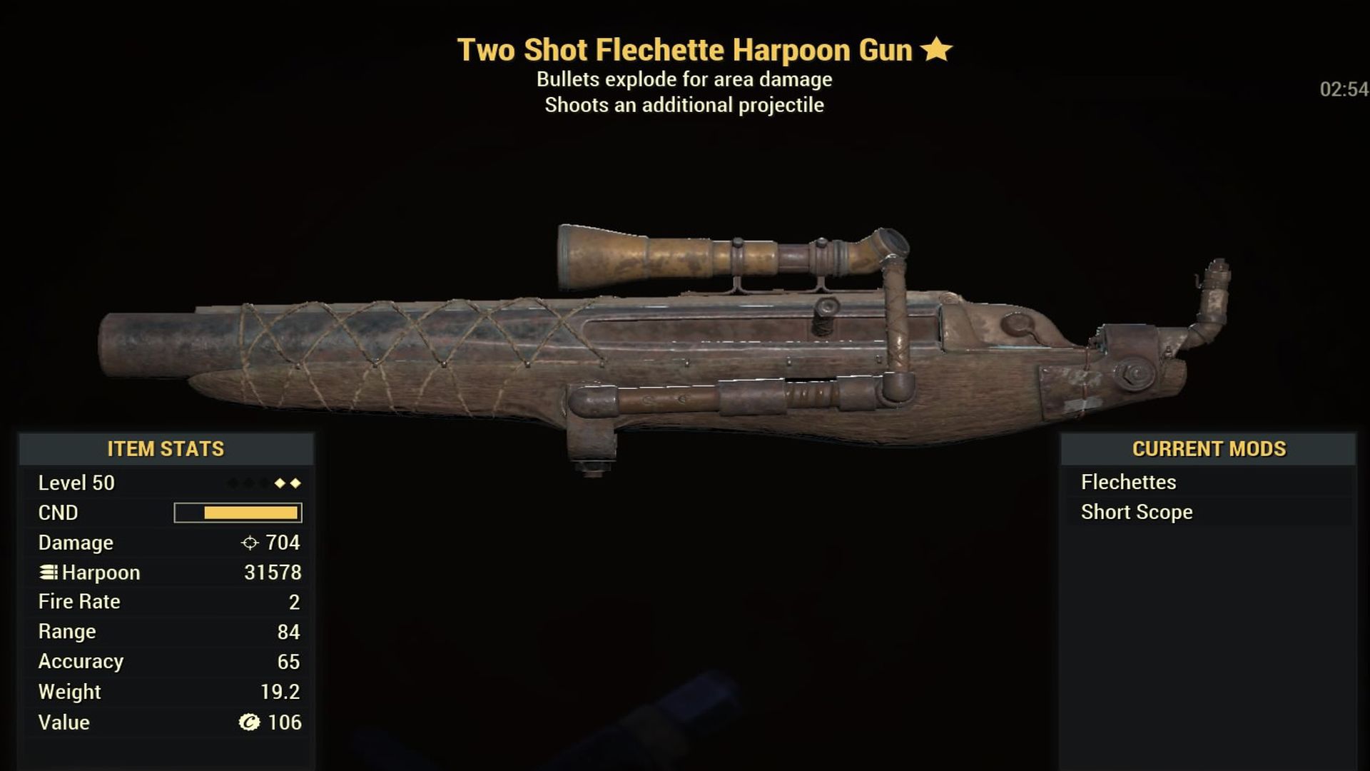 Fallout 76 Two Shot Flechette Harpoon Gun - Level 50